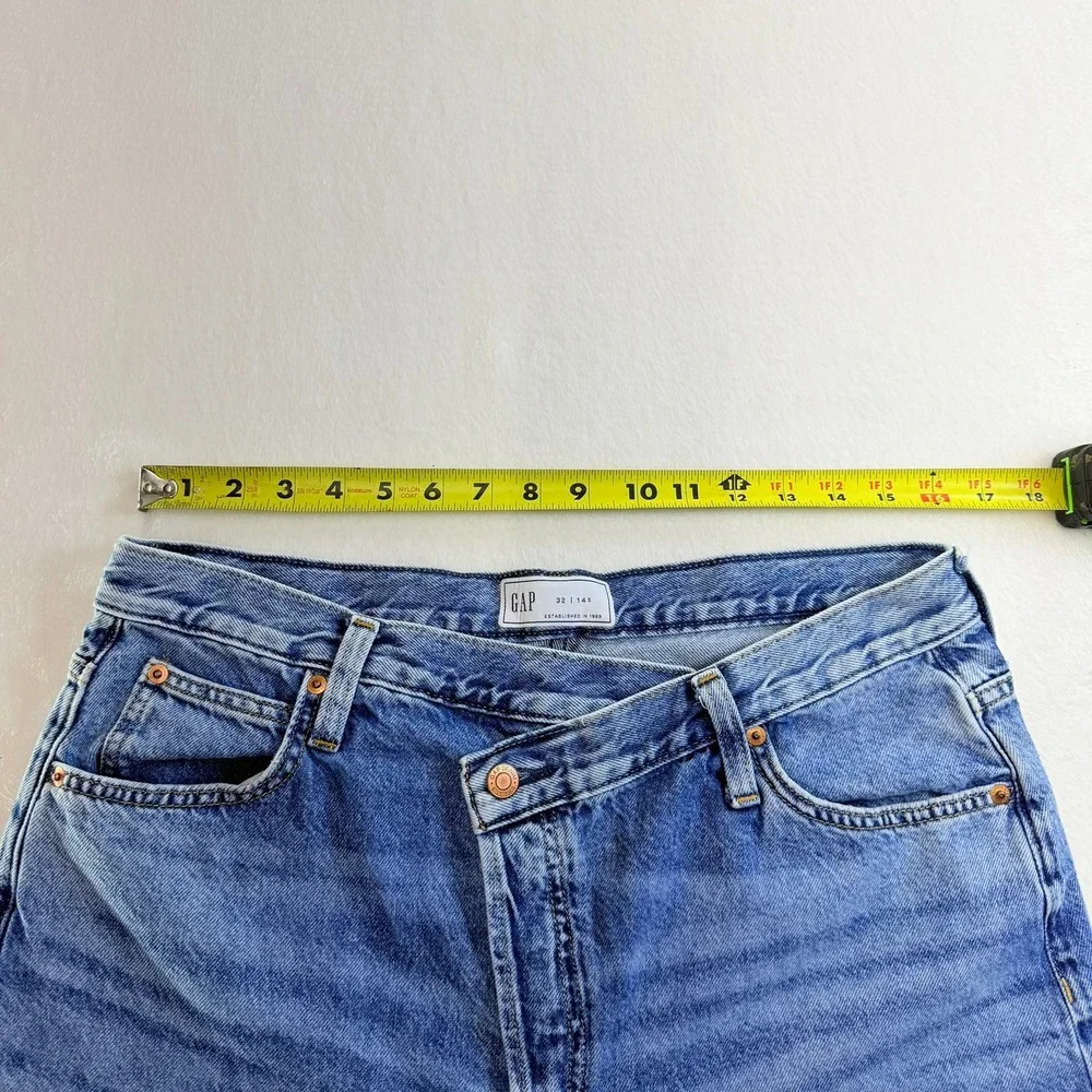 GAP Women's Fast Long Tape Crossover‎ Waist Baggy Jeans Med Wash 100% Cotton 14S